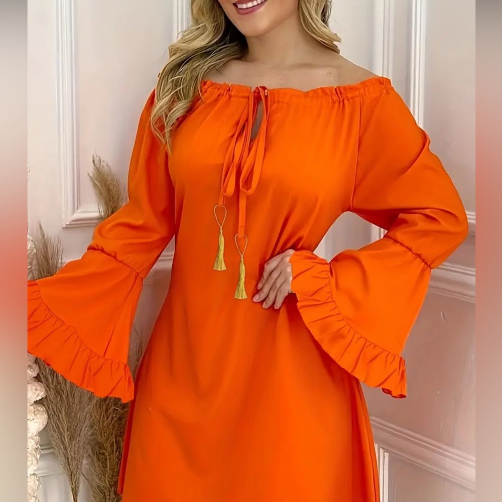 Orange Off the Shoulder Ruffled Sundress